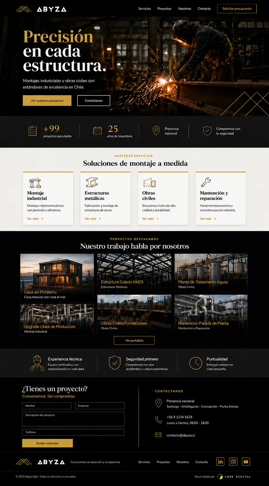 Web construida para Abyza: soluciones de montaje industrial, proyectos destacados y contacto